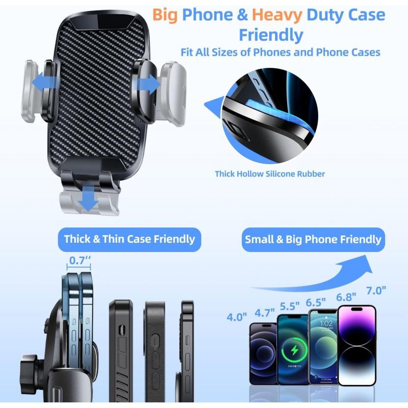 Car Phone Holder Phone Holders for Your Car Windshield Dashboard Air Vent Universal Hands Free Car Mount Phone Holder with Suction Cup Base and Telescopic Arm for Smartphone Adjustable Button Installation Protection