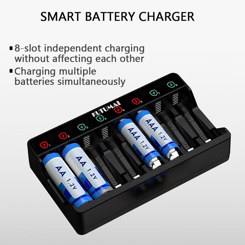 8-slot Independent Battery Charger (Without Battery), USB Powered Smart Battery Charger, Smart Charging Station for Ni-MH Ni-CD 1.2V AA AAA Battery