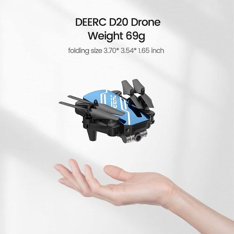 DEERC D20 Mini Drone with Camera for Beginner, Remote Control Toys Gifts with Voice Control, Gestures Selfie, 3D Flips 2 Batteries,  Blue