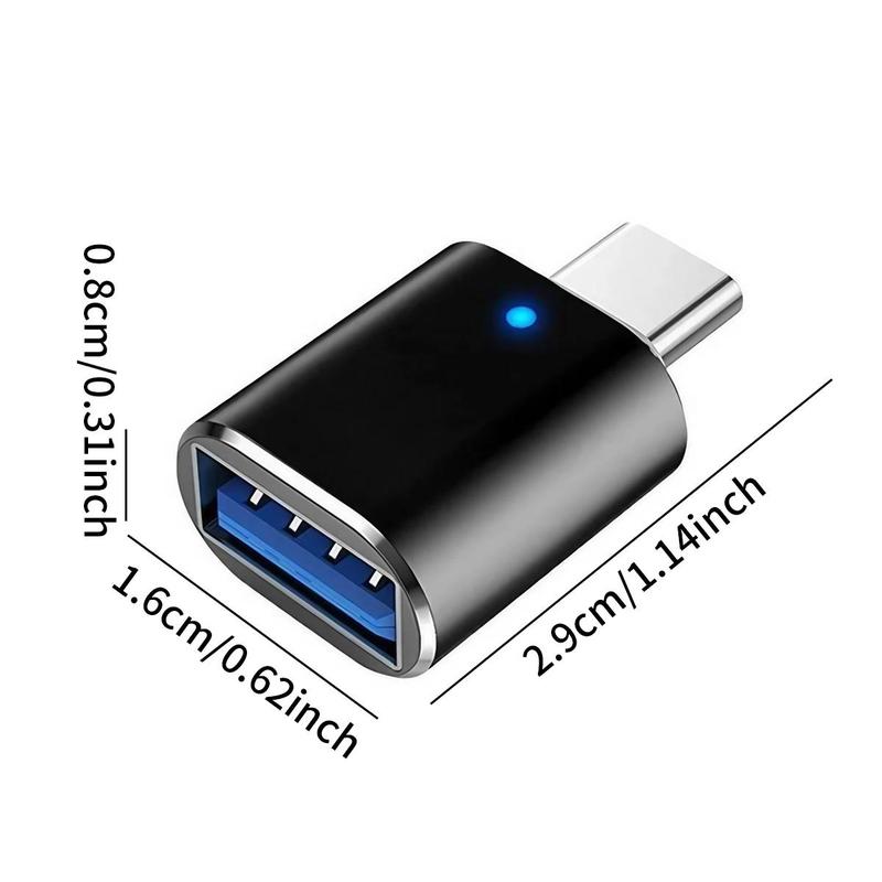 USB C to USB OTG Adapter, USB C Male to USB A 3.0 Female Converter with LED Indicator Light, Phone Accessories for Home Office