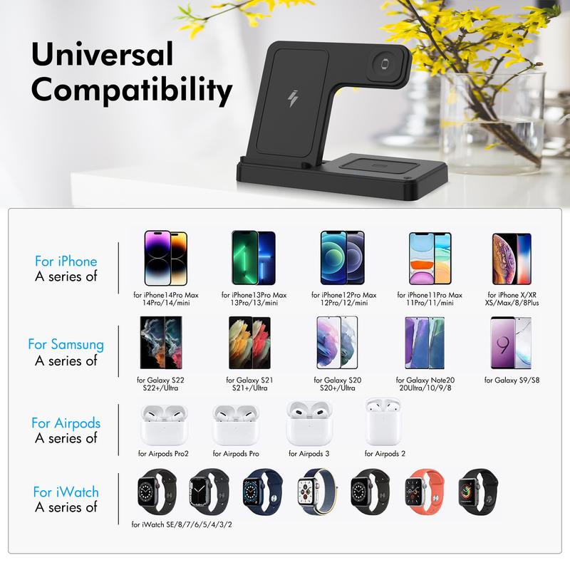 Christmas Gifts 3 in 1 Wireless Charger for iPhone, Magnetic Foldable 3 in 1 Charging Station, Adapter High-Speed Charging，18W Adapter，Travel Charger for Multple Devices for iPhone 16 15 14 13 12, for AirPods 4 3 Pro, for iWatch chargers