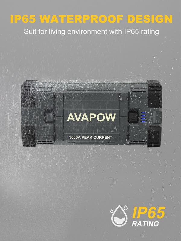 AVAPOW 3000A Peak Jump Starter with Force Start Function, Portable Starters for Up to 8L Gas 8L Diesel Engine with Booster Function,12V Lithium Jump Charger Pack Box Accessories Rechargeable Device Phone Smartphone.Final price depends on payment