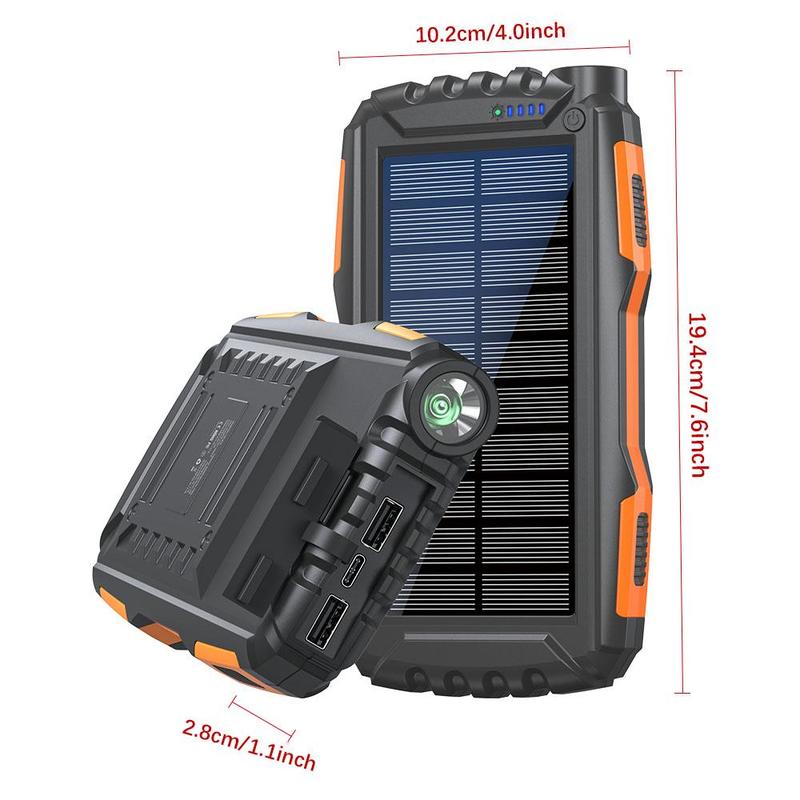 20000mAh Portable Solar Power Bank, Dual USB Output Port Waterproof Power Bank with LED Lights, Solar Power Charger for iPhone Android Phones, Phone Charger for Summer, Work Equipment for Men