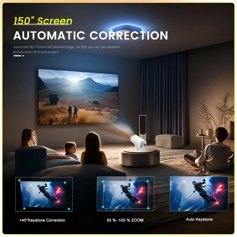 [Black Friday] Portable Projector with Android 11, Auto Keystone Correction Mini Projector, 4K  200 ANSI Smart Projector with 2.4 5G WiFi, BT 5.0, 130 Inch Screen,180 Degree Flip,Home Video,tiktok,Christmas,Gifts