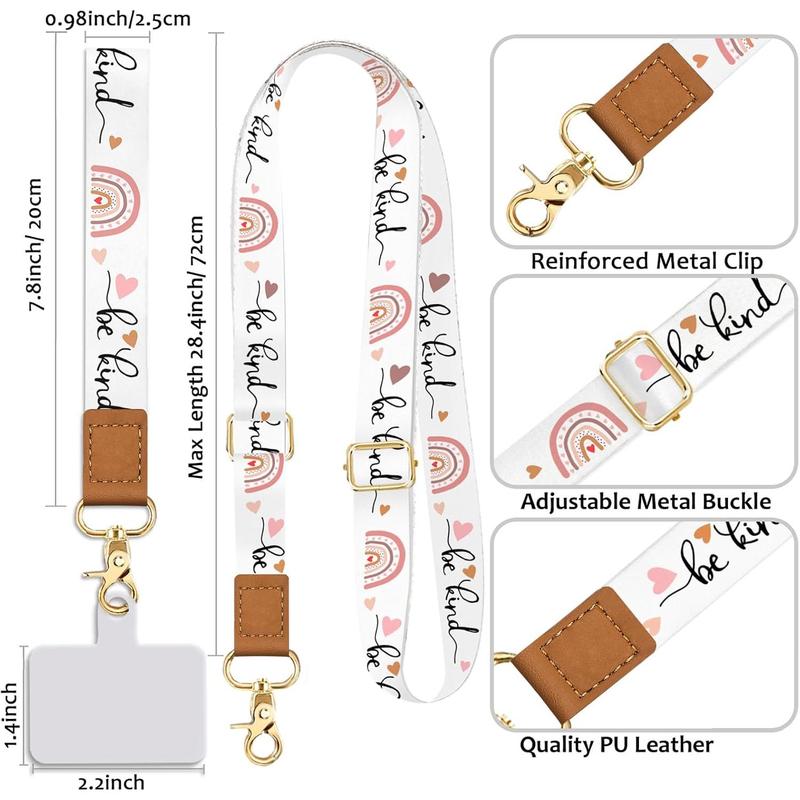 Phone Lanyard Wrist Strap Crossbody, Be Kind Cell Phone Lanyard for Around The Neck Wristlet Adjustable Phone Strap, Rainbow Cute Lanyard for Keys iPhone Case ID Badges Phone Accessories