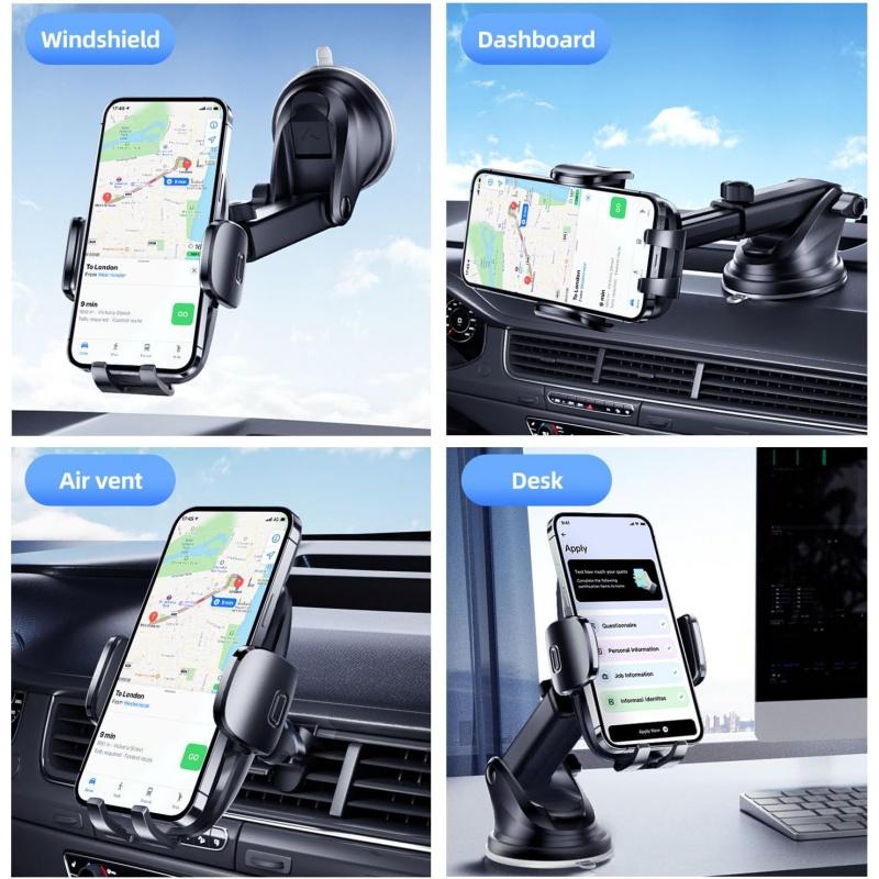 Car Phone Holder Phone Holders for Your Car Windshield Dashboard Air Vent Universal Hands Free Car Mount Phone Holder with Suction Cup Base and Telescopic Arm for Smartphone Adjustable Button Installation Protection