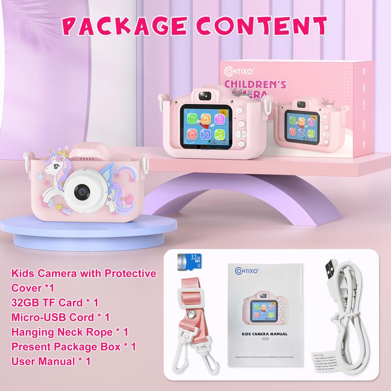 Contixo Kids Digital Camera - 1080p HD, Dual Lens Selfie, Games, Shockproof, 4x Zoom, Ages 3-8