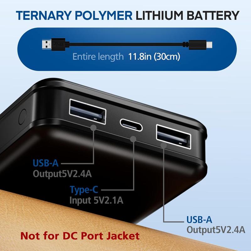 5V2.4A Power Bank for Heated Jackets Vest Underwear Pants Portable 10000mAh Dual USB Output Port Battery Pack for Smart Devices Good Quality