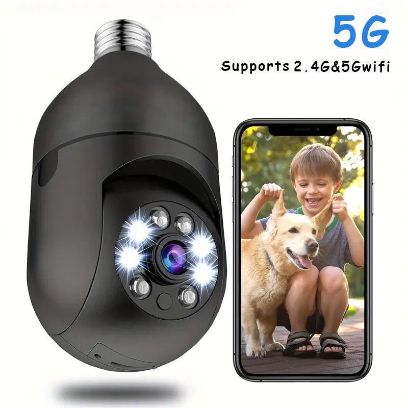 5G Dual Band Bulb Security Camera, 355 Degree Panoramic Camera, Indoor & Outdoor Security Camera with Two-Way Audio & Motion-Detection