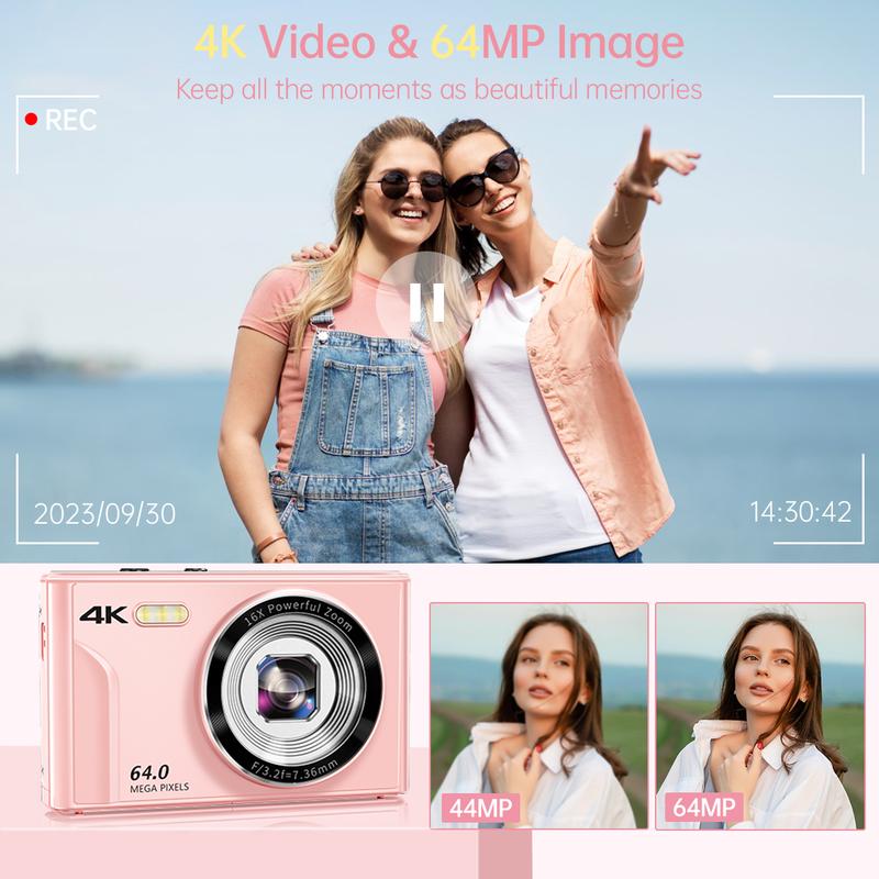 Digital Camera for Fall Gift, Portable 4K 64MP Digital Cameras, Compact Small Vintage Camera for Vlogging, Photography & Video, Point & Shoot Camera Electronics, Point Shoot Digital Camera, Vlogging Camera Electronics, vlog camera