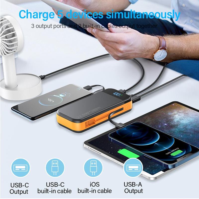 20000mAh Large Capacity Mobile Power Bank, Power Bank with Built-in 2 Cables, USB C-Input Output, PD3.0 QC4.0 22.5W Fast Charging, Suitable for Most Electronic Devices, Smartphone Accessories, Stocking Fillers Gift