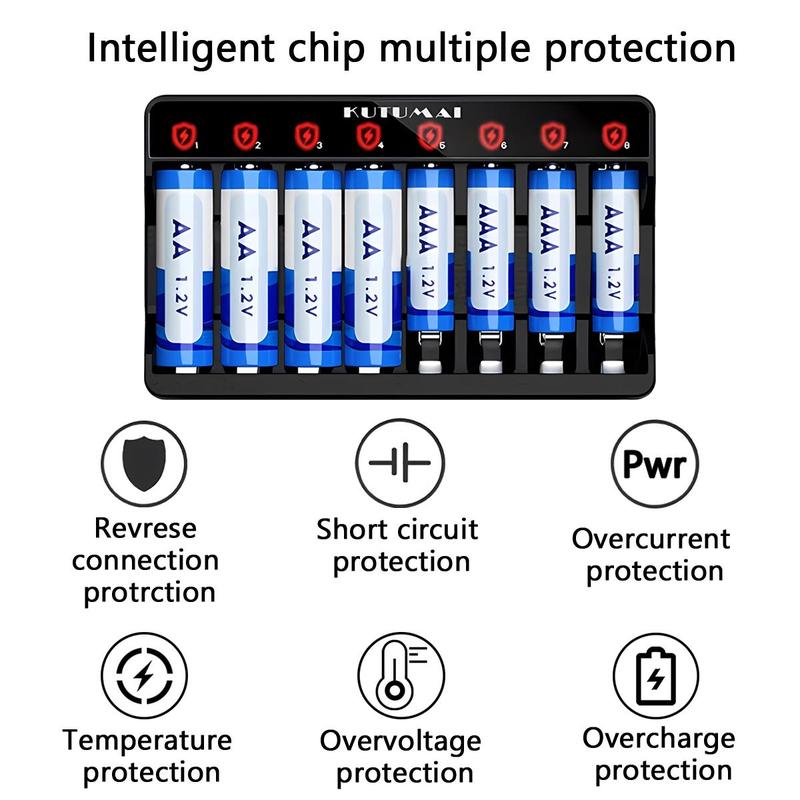 8-slot Independent Battery Charger (Without Battery), USB Powered Smart Battery Charger, Smart Charging Station for Ni-MH Ni-CD 1.2V AA AAA Battery