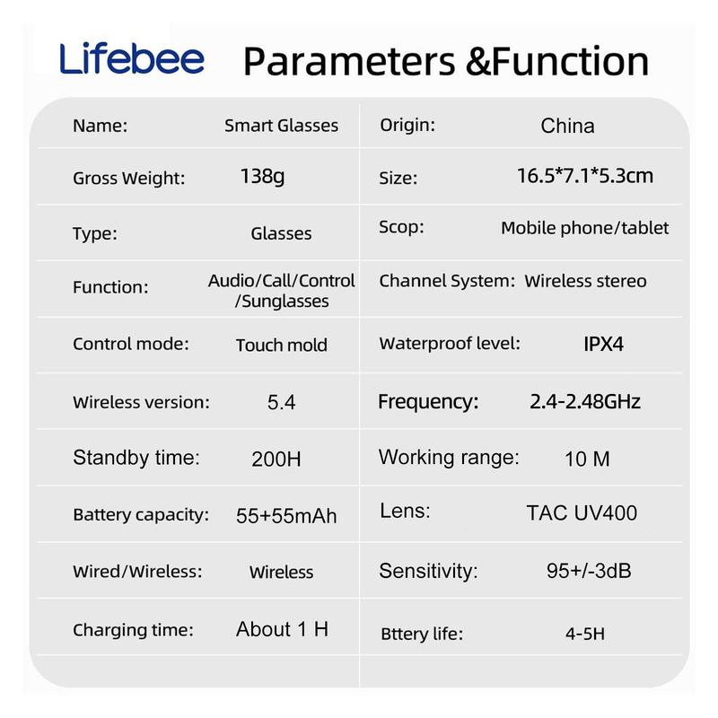 LIFEBEE Smart Glasses, 1 Count Glasses with Changing Lenses, Support Voice Assistant, Call, Remote Control Photo Taking Function Glasses