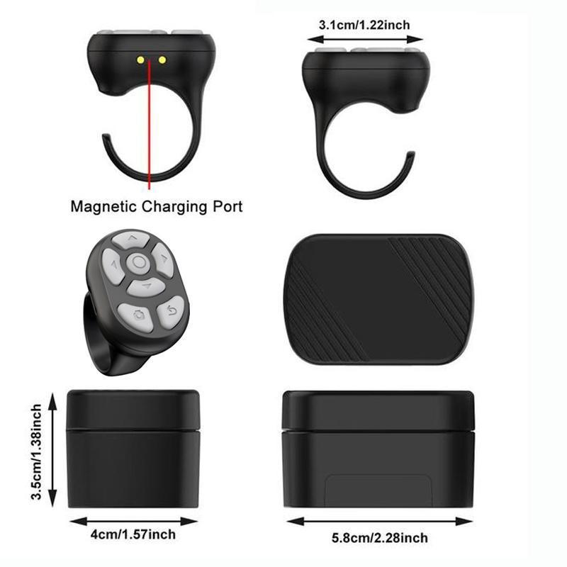 Wireless Remote Control Ring with Digital Display & Charging Case, Rechargeable 7-Button Scrolling Ring Clicker for Smartphones Tablets