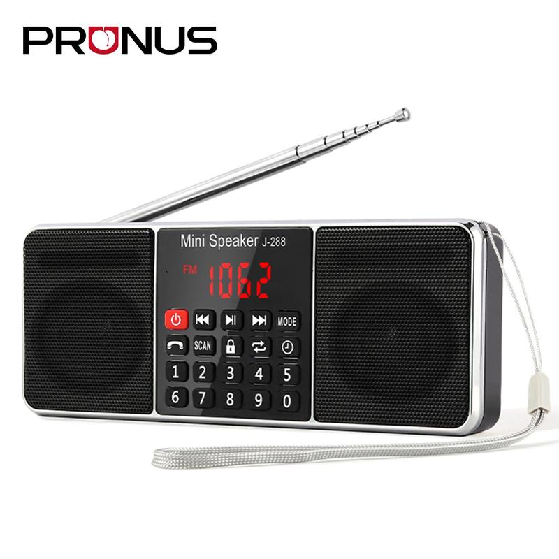 PRUNUS J-288 Portable Radio Small, AM FM Radio Rechargeable with Bluetooth Speaker, Sleep Timer and Power-Saving Display, Battery Operated Radio with AUX jack, USB Disk and TF Card, NO Manual Preset Audio Charging Clock