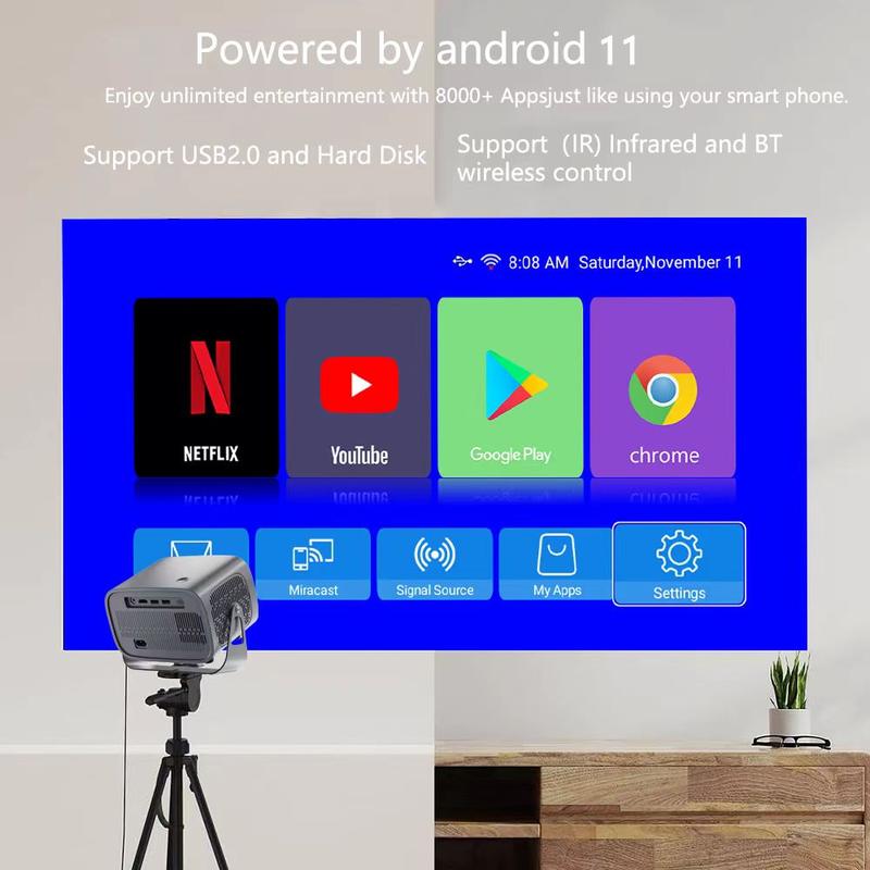 4K Mini Projector 16000 Lumen LED 1080P WiFi Bluetooth UHD Portable Home Theater, 2.4 5G WiFi Smart Projector 4K  200 ANSI, 200 Inch Screen, Built-in speaker, Auto Keystone Correction Portable Projector, BT 5.2, 360 Degree Flip, Home Video Projector