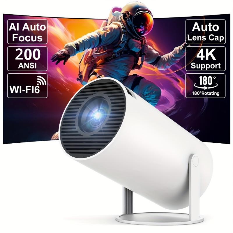 HY300 Mini 4K Android 11.0 Projector - 1080P & 720P Resolution, 200ANSI Brightness, Portable Wireless Design, 180° Adjustable Projection Angle, Ideal for Home & Outdoor Cinema Entertainment