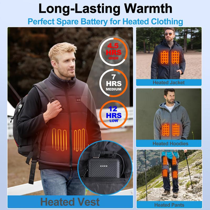 12000mAh Battery Pack For Heated Vest - 5V 2A Power Bank For Heated Jacket And Heated Hoodie, USB C Portable Charger Powerbank Compatible With IPhone IPad Samsung Tablet Etc