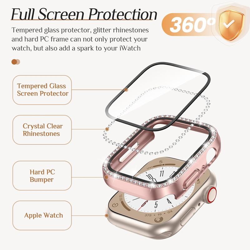 Goton 2-Pack Bling Case for Apple Watch Series 9 8 7 Screen Protector 45mm, Women Glitter Diamond Rhinestone Bumper Glass Face Cover for iWatch Accessories 45 mm