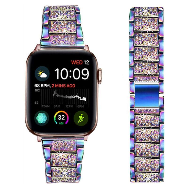 Rhinestone Decor Stainless Steel Watch Band, 1 Count Fashion Replacement Watch Band for Women & Girls, Wearable Accessories Compatible with iWatch Series