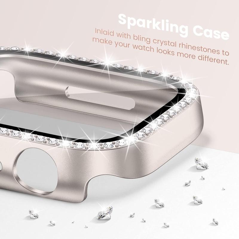 Goton 2-Pack Bling Case for Apple Watch Series 9 8 7 Screen Protector 45mm, Women Glitter Diamond Rhinestone Bumper Glass Face Cover for iWatch Accessories 45 mm