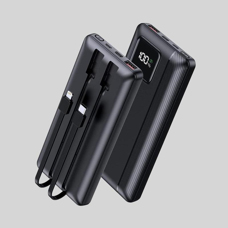 Portable QC3.0 PD20W Power Bank, 10000mAh Lightweight Power Bank with 2 Output Cables & LED Display, Fast Charger for iPhone, Android Phones, Phone Accessories