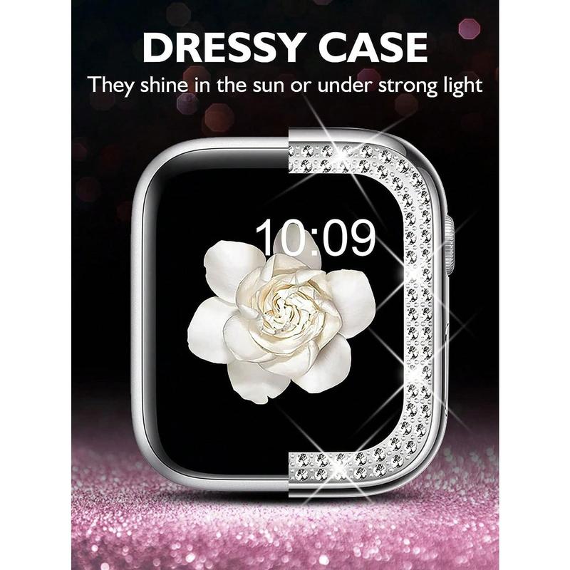 5pcs Set Diamond Decor Stylish Shockproof PC Hollow Watch Case Protective Cover, Compatible With Apple Watch Series Ultra SE 1-10 38 40 41 42 44 45 46 49mm