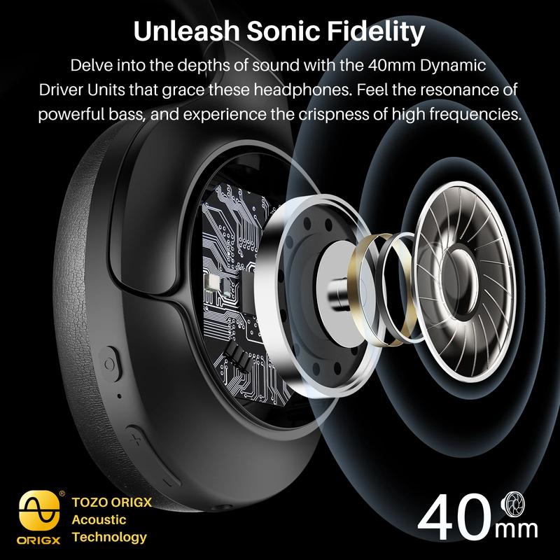 TOZO HT2 Hybrid Active Noise Cancelling Headphones, Wireless Over Ear Bluetooth Headphones