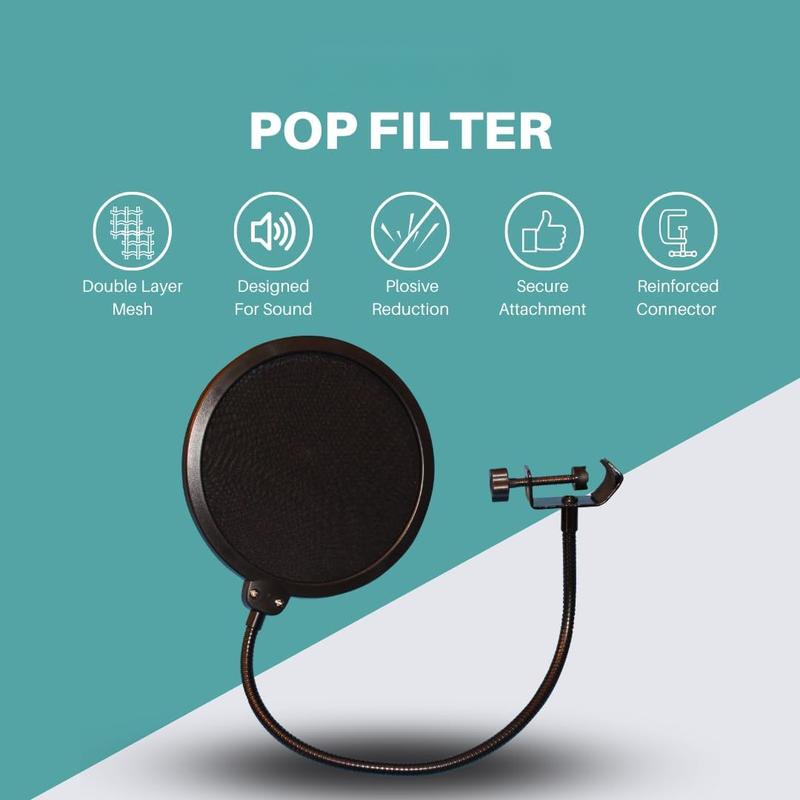 Pop Filter For Studio Microphone, Pop Shield Mic Wind Screen For Better Vocal Recordings