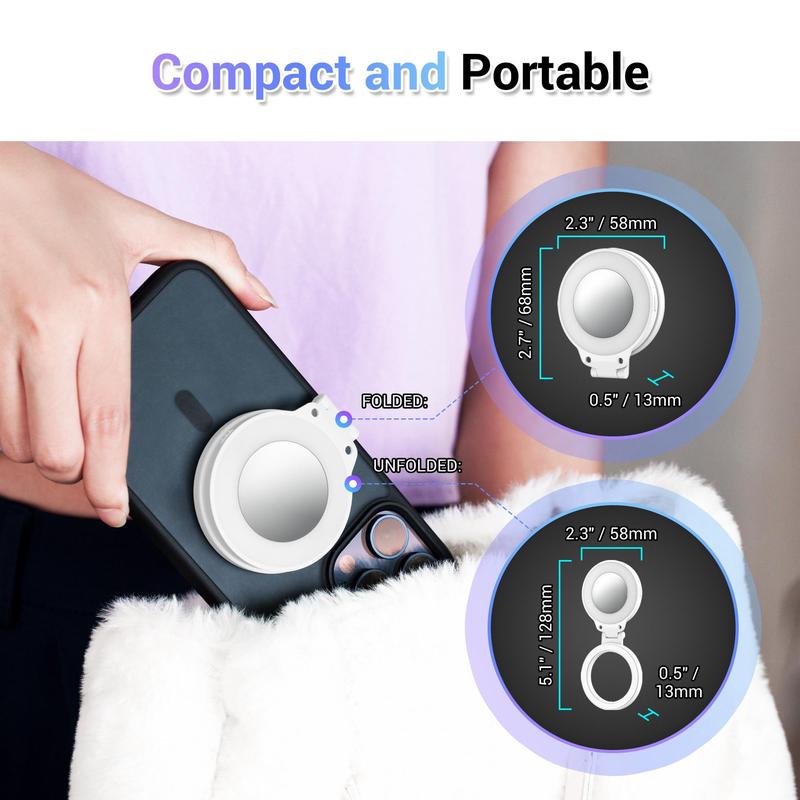 Rechargeable Magnetic LED Selfie Light for Makeup, Vlogging, Live Streaming & Selfies, Mini Ring Light Compatible with iPhone 15, iPhone 14, iPhone 13, iPhone 12, Summer Essentials