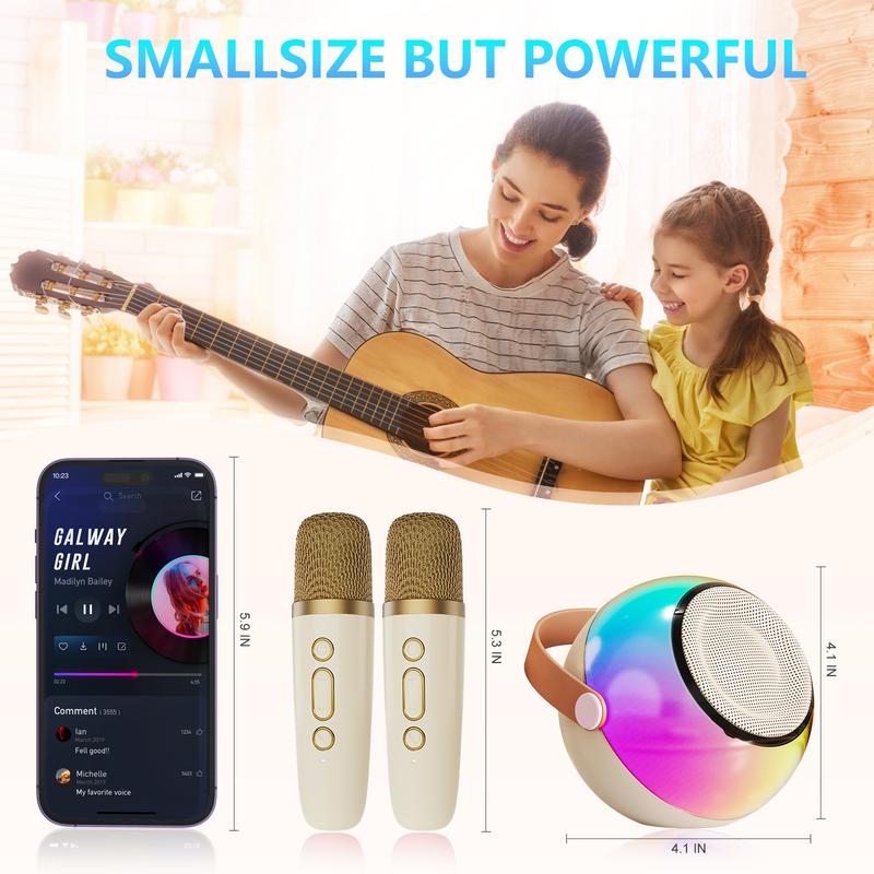 JAUYXIAN  D25 Mini Karaoke Machine with Dazzling Lights and Wireless Microphones