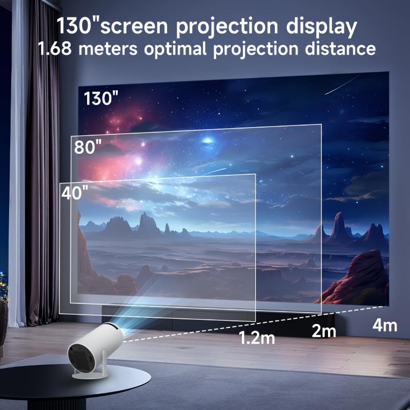 HY300 Mini 4K Android 11.0 Projector - 1080P & 720P Resolution, 200ANSI Brightness, Portable Wireless Design, 180° Adjustable Projection Angle, Ideal for Home & Outdoor Cinema Entertainment