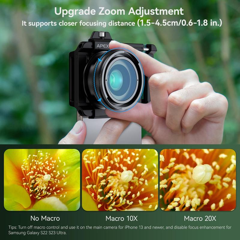 APEXEL 10X-20X Zoom Macro Lens, Professional Lens with Phone Clip, Phone Accessories for Smartphones, Mobile Phone Accessories