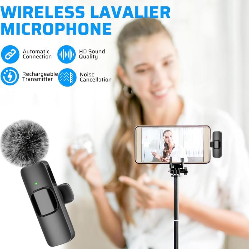 Wireless Lavalier Microphone Set, USB Rechargeable Wireless Microphone, Lapel Mic for Video Recording, Interview, Podcast, Vlog