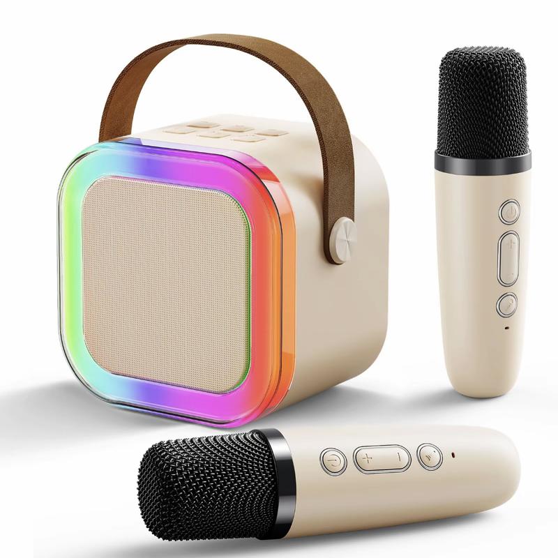 Mini karaoke machine suitable for children and adults, portable Bluetooth speaker with 2 wireless microphones and LED lights, 5 variable sounds, suitable for family gatherings and birthdays, suitable for girls boys aged 3-12 years old.