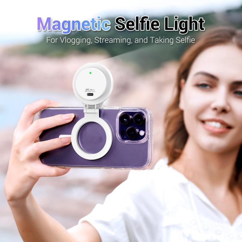 Rechargeable Magnetic LED Selfie Light for Makeup, Vlogging, Live Streaming & Selfies, Mini Ring Light Compatible with iPhone 15, iPhone 14, iPhone 13, iPhone 12, Summer Essentials