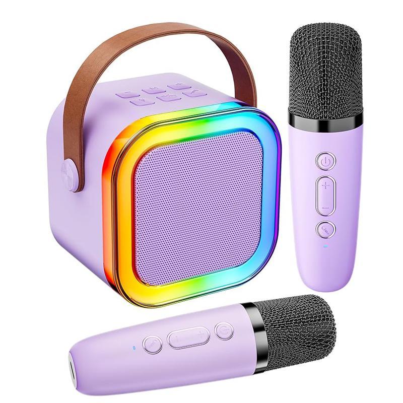 Portable Wireless Audio Speaker with Microphone, Rechargeable Wireless Karaoke Speaker with Handle, Colorful Light LED USB Speaker for Home Party