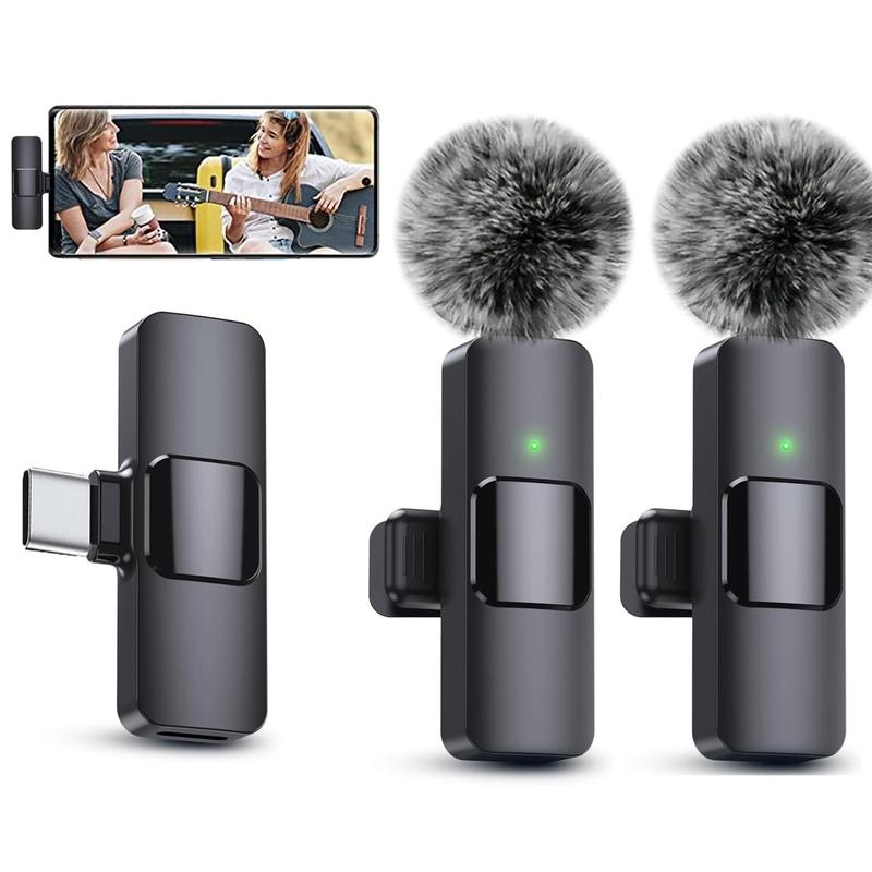 Wireless Lavalier Microphone Set, USB Rechargeable Wireless Microphone, Lapel Mic for Video Recording, Interview, Podcast, Vlog