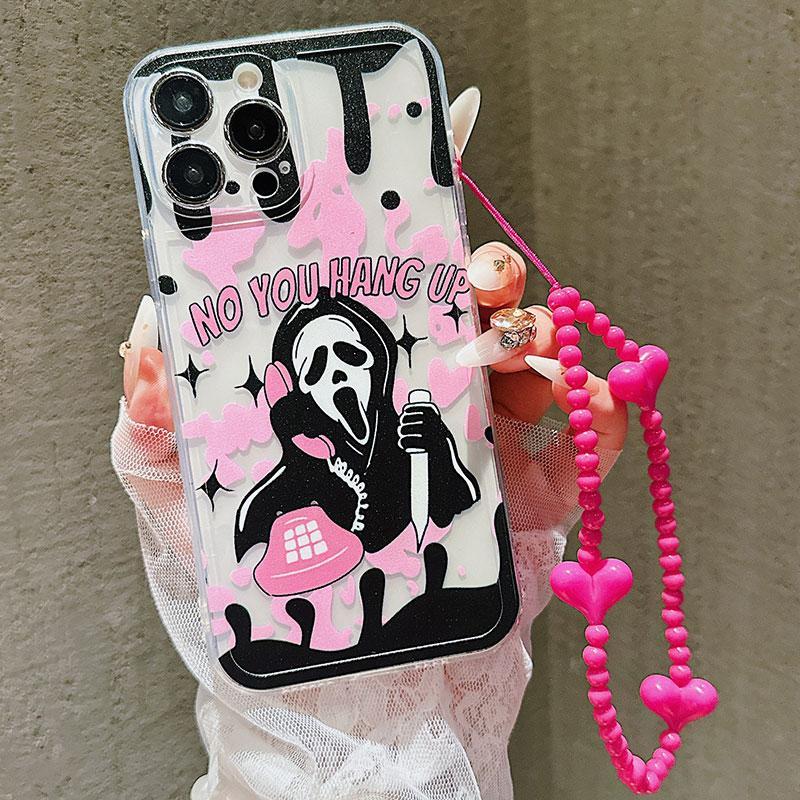 Cartoon Ghost Pattern Phone Case with Lanyard, Decorative Phone Protector Cover, Phone Accessories Compatible with iPhone 16 15 14 13 12 11 Plus Pro Pro Max