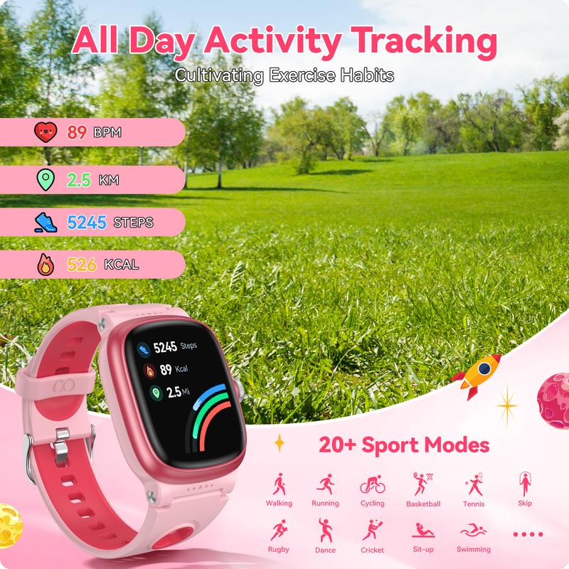 Smart Watch for Kids with Sleep Tracking Games Alarm IP68 Waterproof Step Calorie Pedometer Fitness Watch, Compatible with iOS & Android, Ideal Christmas Birthday Gifts for Aged 4-16 with Wearable Touch Screen