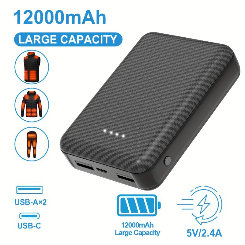 12000mAh Battery Pack For Heated Vest - 5V 2A Power Bank For Heated Jacket And Heated Hoodie, USB C Portable Charger Powerbank Compatible With IPhone IPad Samsung Tablet Etc