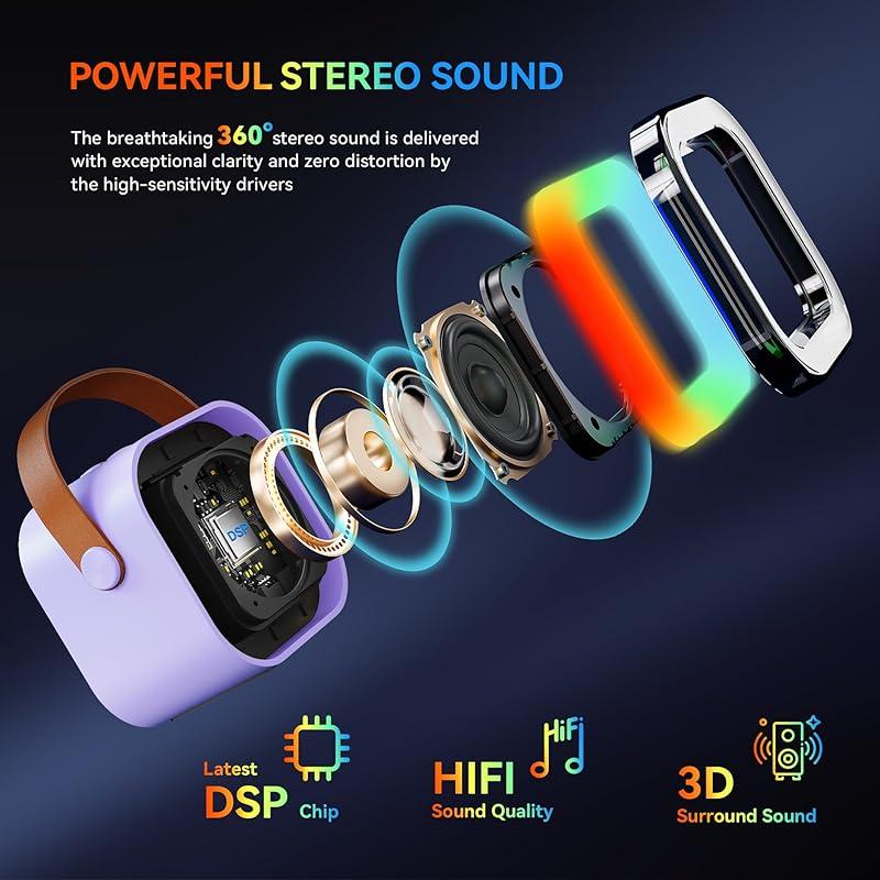 Portable Wireless Audio Speaker with Microphone, Rechargeable Wireless Karaoke Speaker with Handle, Colorful Light LED USB Speaker for Home Party