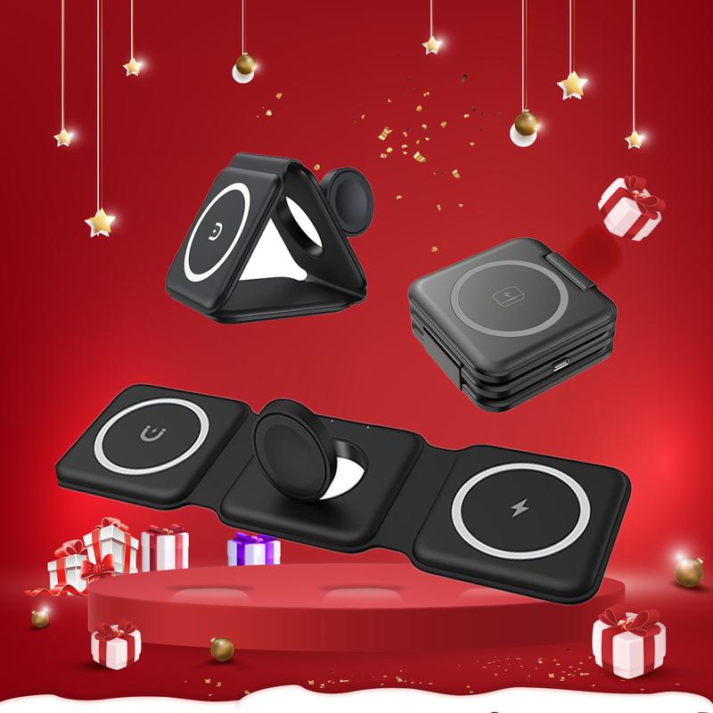 Christmas Gift Charging Station for Apple Multiple Devices - 3 in 1 Foldable Magnetic Wireless Charger Dock - Travel Charging Pad for iPhone 15 14 13 12 Pro Max Plus Watch & Airpods, christmas gift ideas Black Friday Deals tiktok shop store