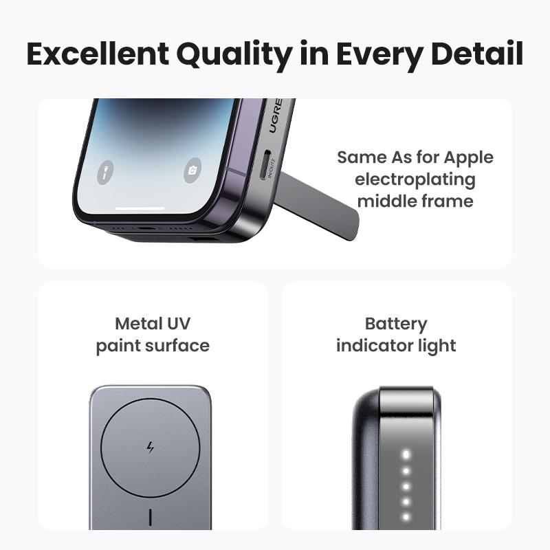 UGREEN 10000mAh 20W Magnetic Wireless Power Bank Battery USB Type C  Charging Foldable Kickstand Charger for iPhone 16 15 14 Pro Max Plus Fast Charging Charger Folding Chargeable Smartphone Accessories