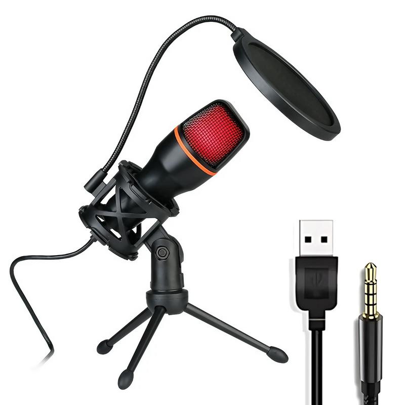 USB Microphone Kit, Professional Condenser Microphone with RGB Light, Noise Cancelling Microphone with Tripod Stand for Media, Gaming, Live, Recording