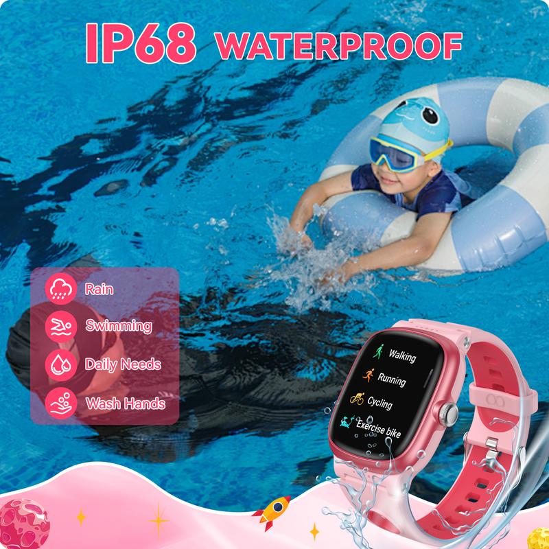 Smart Watch for Kids with Sleep Tracking Games Alarm IP68 Waterproof Step Calorie Pedometer Fitness Watch, Compatible with iOS & Android, Ideal Christmas Birthday Gifts for Aged 4-16 with Wearable Touch Screen