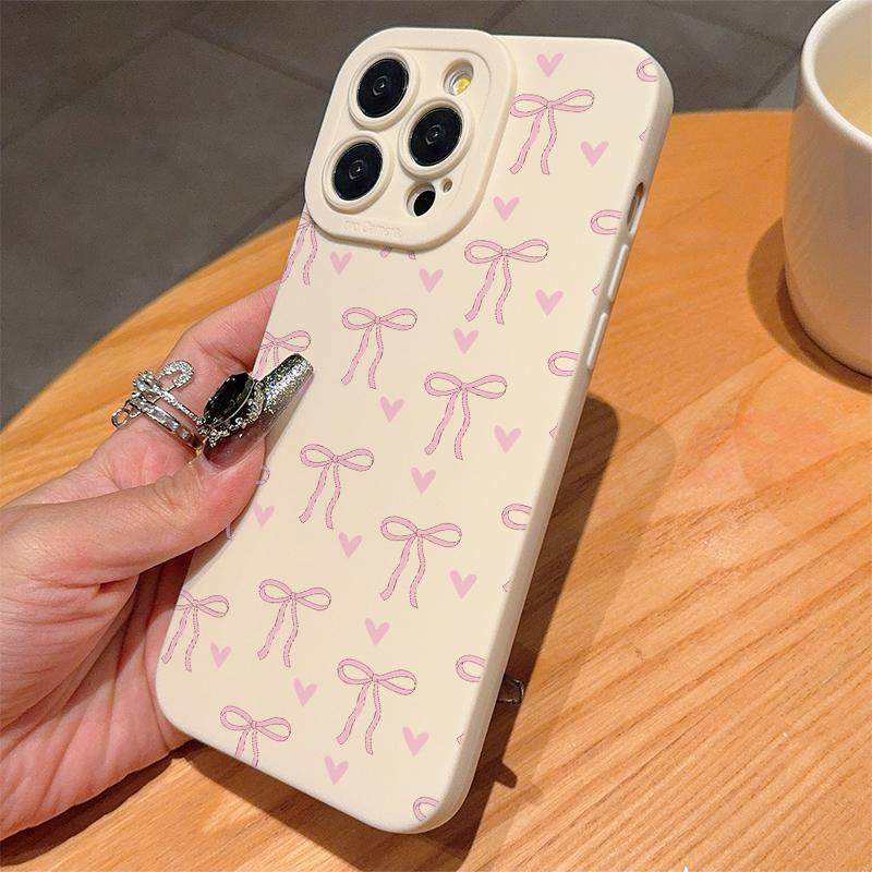 Bow & Heart Pattern Phone Case, 1 Count Anti-drop Phone Protective Case, Total Protective Shockproof Phone Cover for iPhone 11 12 13 14 15 16 Series