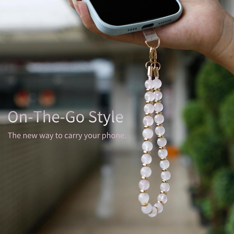 Marble Beaded iPhone Wrist Strap,Detachable Phone Bracelet Strap with Tether Tab,Hands-Free Phone Wristlet Strap (Rose Quartz)