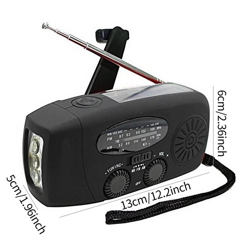 2000mAh Portable Radio Audio Hand Crank with Speaker, Solar Powered USB Rechargeable FM AM WB NOAA Weather Radio with LED Light Switch, Emergency LED Flashlight Power Bank for Holiday Birthday