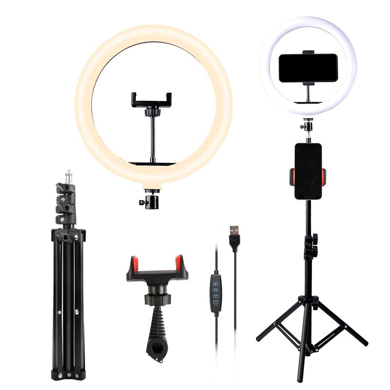 Multi-functional 10-inch LED Ring Light with Adjustable Stand and 2 Phone Holders for Live Streaming